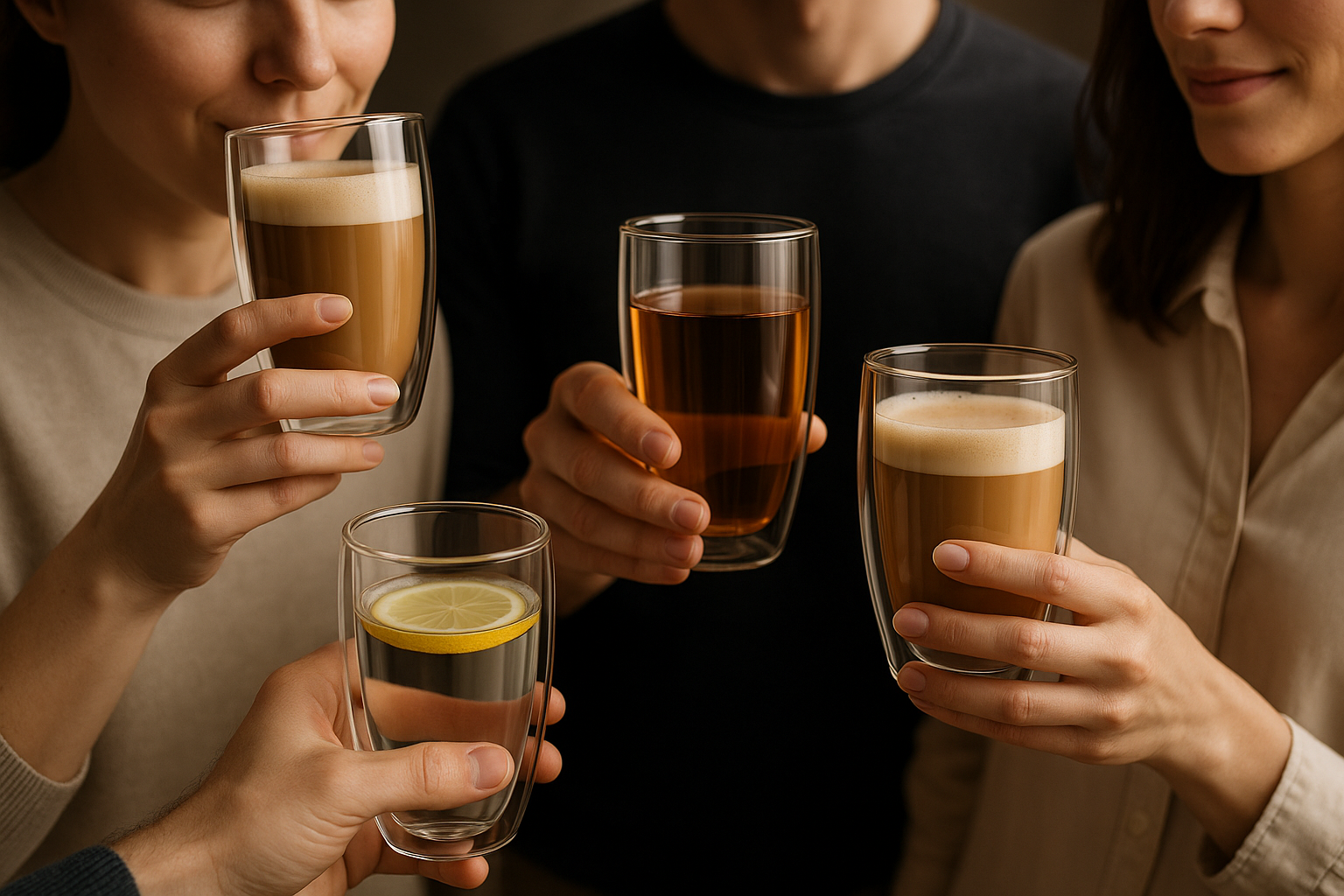 people drinking out of a double wall glass